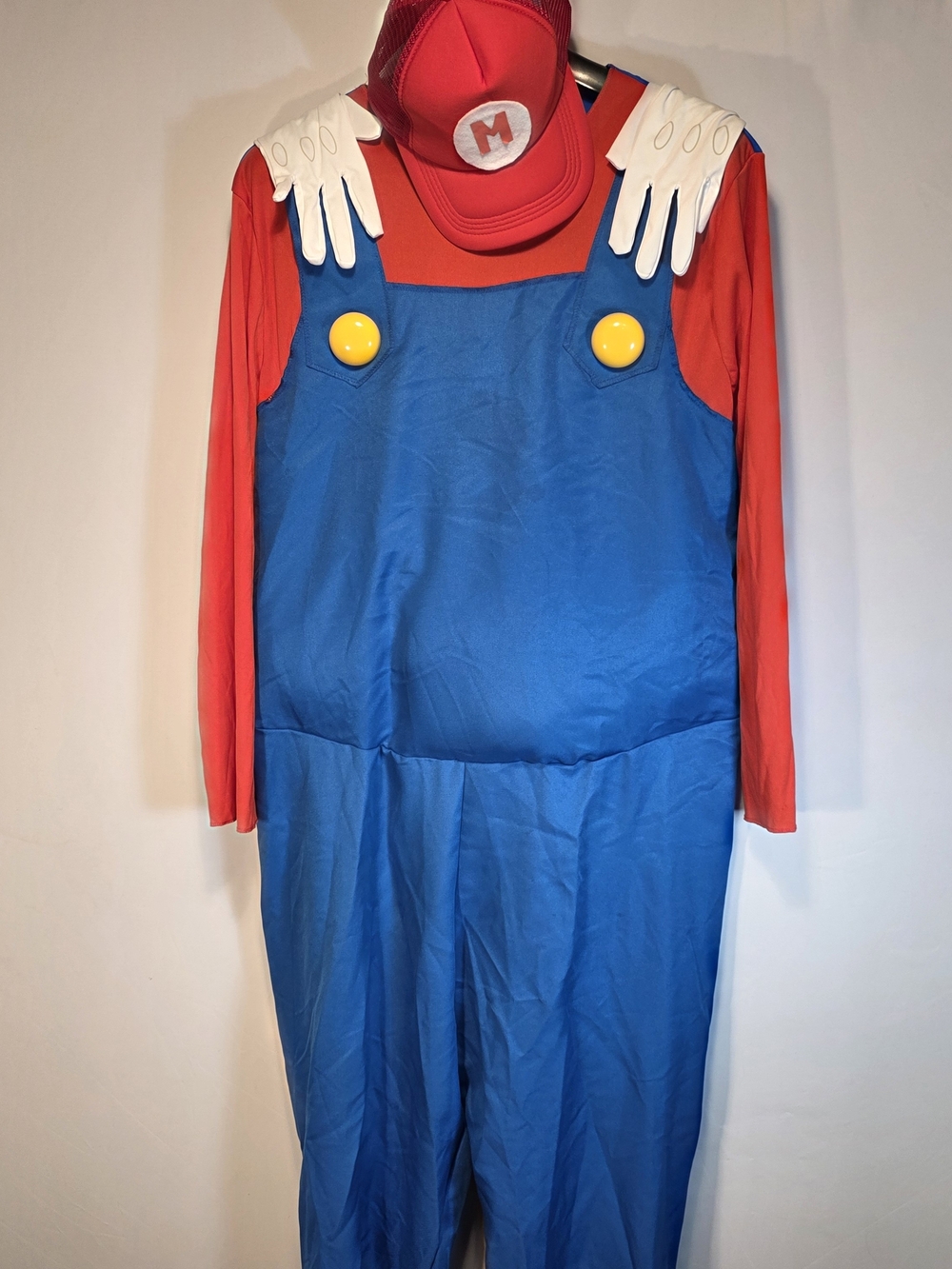 NEW Super Mario Adult Costume W/ Plush Belly Hat Gloves Sz Large Cosplay